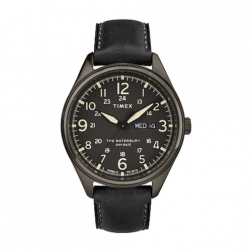 Waterbury Traditional Day Date 42mm Leather Strap - Black